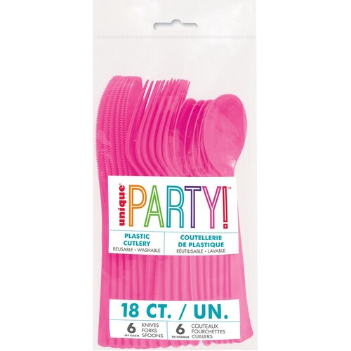 Hot Pink Assorted Cutlery Set 18pk 