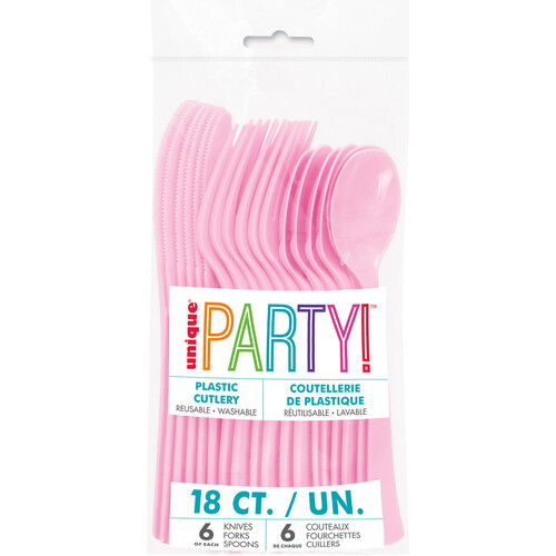 Lovely Pink Plastic Cutlery Assorted 18pk