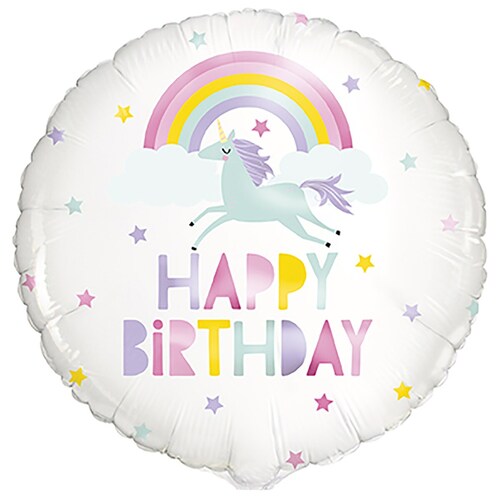 45cm Rainbow Unicorn Happy Birthday Foil Balloon