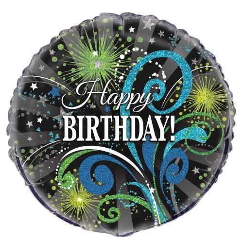 Black & Green Swirl Happy Birthday 45cm (18") Foil Balloon