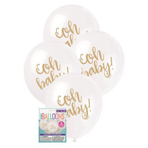 Oh Baby 8 x 30cm (12") Latex Balloons White