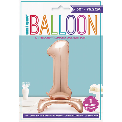 ROSE GOLD "1" GIANT STANDING AIR FILLED NUMERAL FOIL BALLOON 76.2CM (30")