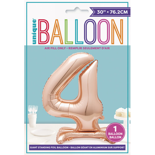 ROSE GOLD "4" GIANT STANDING AIR FILLED NUMERAL FOIL BALLOON 76.2CM (30")