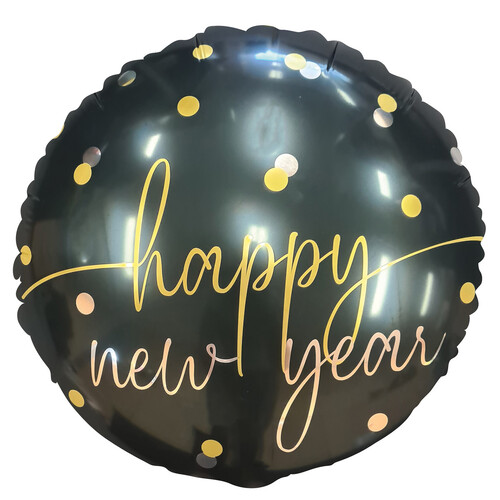 Happy New Year 43cm (17") Foil Balloon Midnight Black With Ribbon