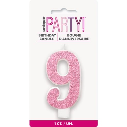 Numerical Birthday Candle Number 9  - Glitter pink