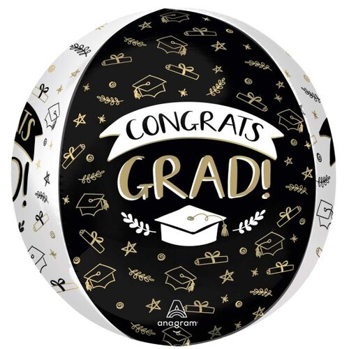 Balloon Foil Orbz 40cm Congrats Grad Sketched Icons