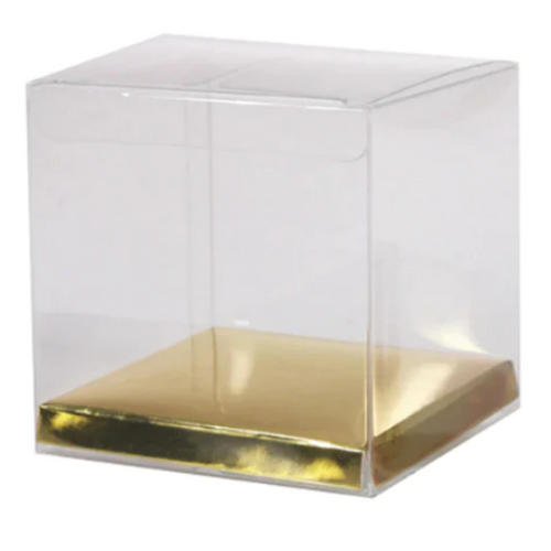 Clear PVC Gift Box With Gold Base 9x9x9cm 100pk