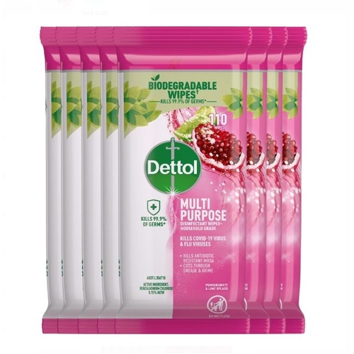 DETTOL 880 WIPES MULTI PURPOSE DISINFECTANT WIPES POMEGRANATE & LIME SPLASH (110PK x 8 )