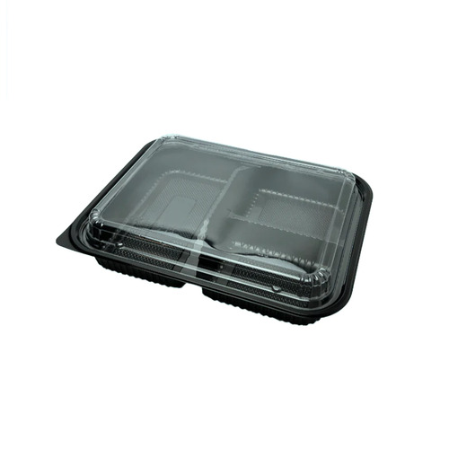 3 Compartment Bento Box 300pc/CTN Black Takeaway Tray With Lids