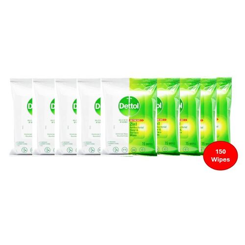 Dettol 2 in 1 On the go Hands and Surfaces Antibacterial 150 Wipes