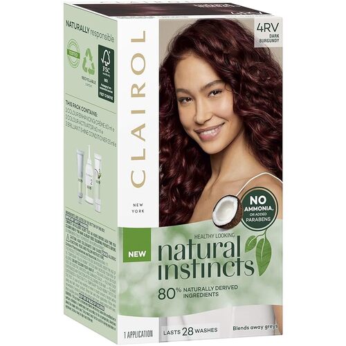 Clairol Natural Instincts Semi-Permanant Hair Colour, 4rv Dark Burgundy, Ammonia Free, Natural Hair Colour