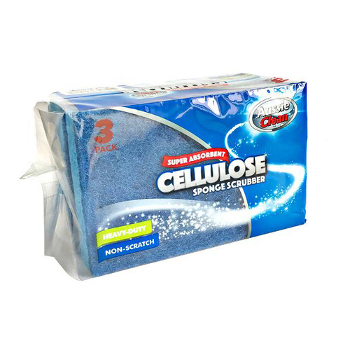 Aussie Clean Super Absorbent Cellulose Sponge Scrubber 3pk