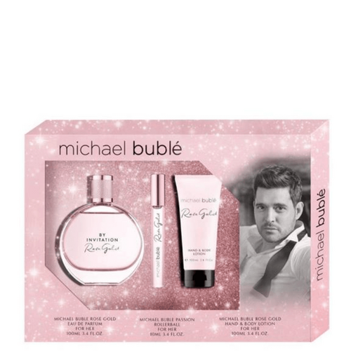 Michael Buble By Invitation Rose Gold 3pcs Gift Set 100ml EDP Spray Women