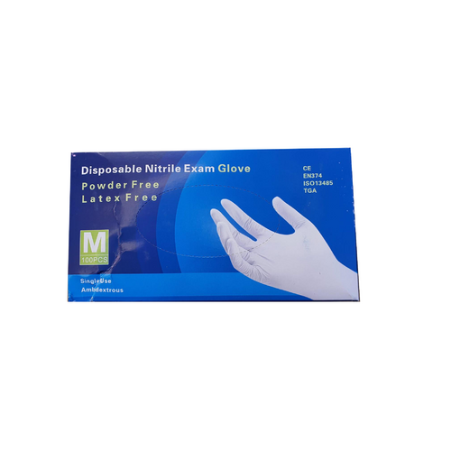 Disposable Nitrile Exam Powder Free Gloves Medium 100pcs (Damaged Box)