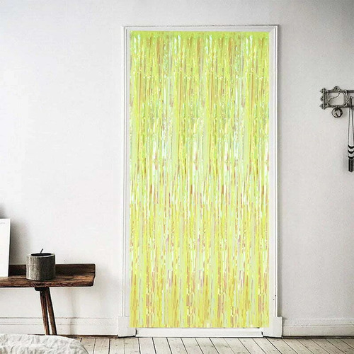 Iridescent Yellow Foil Metallic Fringe Party Door Curtain