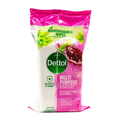 DETTOL 110PK WIPES MULTI PURPOSE DISINFECTANT WIPES POMEGRANATE & LIME SPLASH 