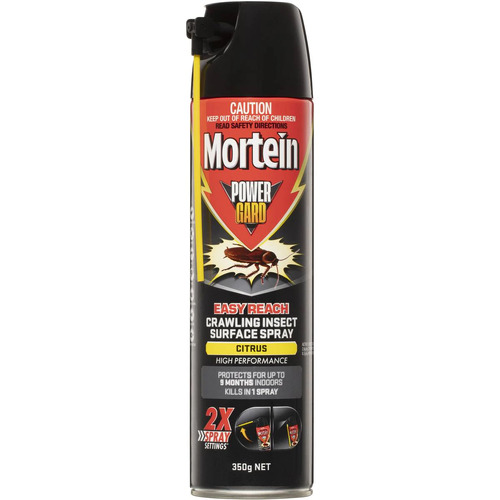 Mortein PowerGard 350g Easy Reach Crawling Insect Surface 2X Spray Settings Citrus