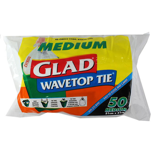 Glad Wavetop Tie Garbage Bags Medium 50pk