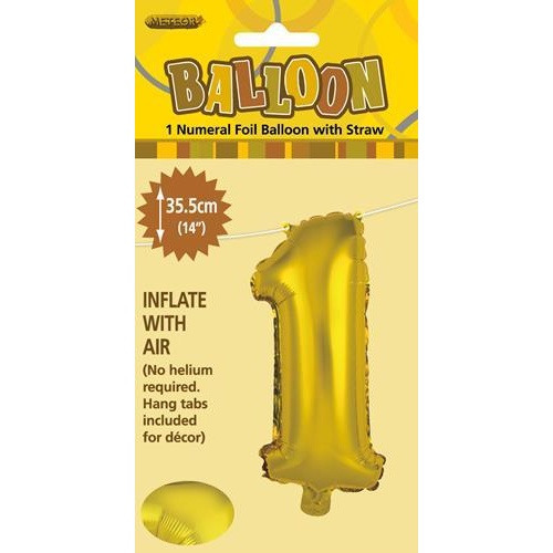 Gold "1" Numeral Foil Balloon 35cm (14"