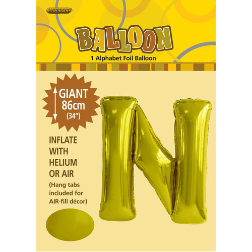 Gold "N" Alphabet Foil Balloon 86cm (34")