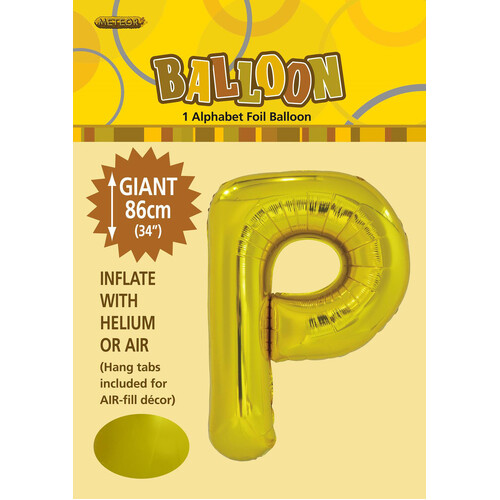 Gold "P" Alphabet Foil Balloon 86cm (34")