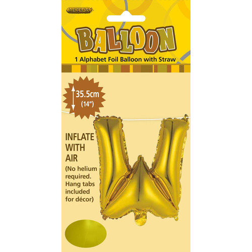 Gold "W" Alphabet Foil Balloon 35cm (14")