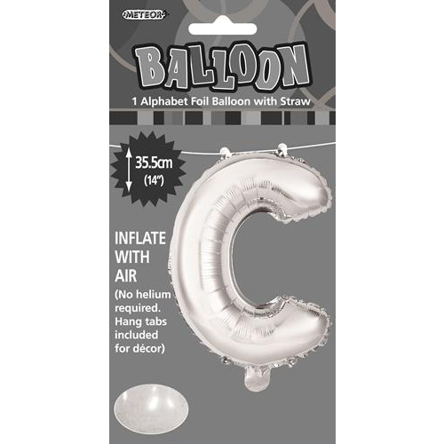 Silver "C" Alphabet Foil Balloon 35cm (14")