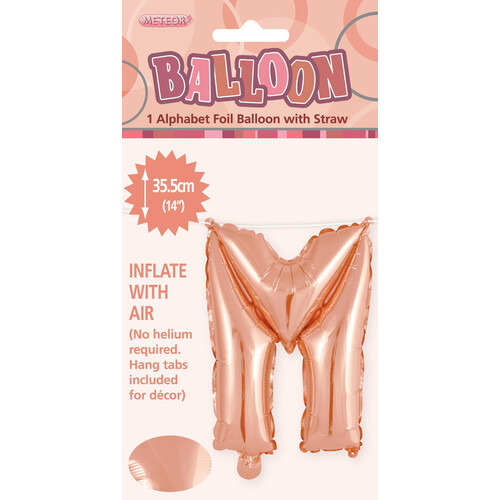 Rose Gold "M" Alphabet Foil Balloon 35cm (14")