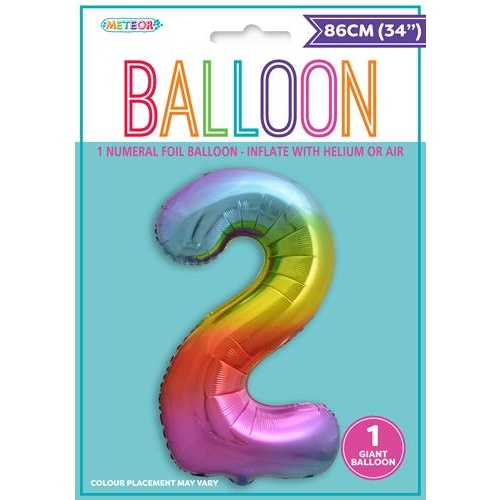 34" Rainbow Number 2 Foil Balloon  86cm