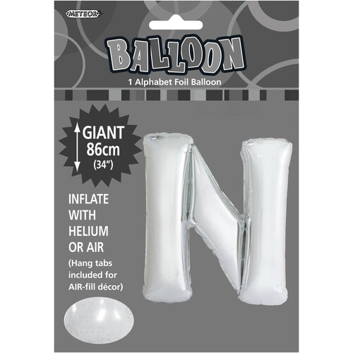 Silver "N" Alphabet Foil Balloon 86cm (34")