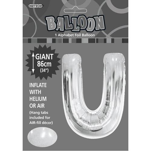 Silver "U" Alphabet Foil balloon 86cm (34")