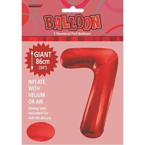 34" Red Number 7 Foil Balloon 86cm