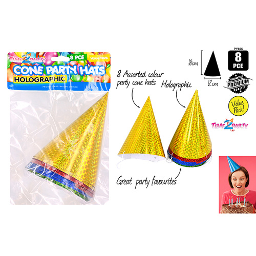 Cone Party Hats Holographic 8pcs