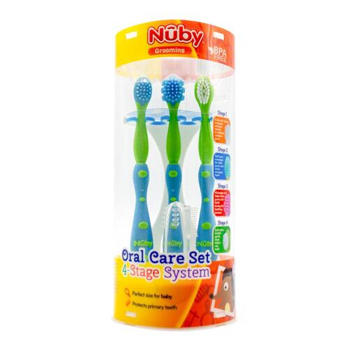 Nuby 4 Stage Oral Care Set Pink And Blue