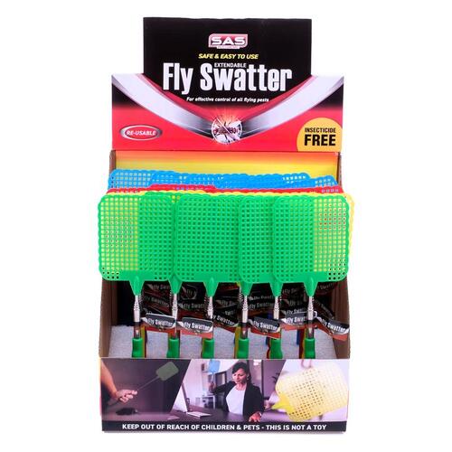 Fly Swatter Extendable From: 26cm-72cm 4 Assorted Colours 