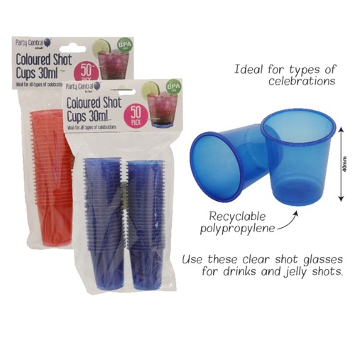 Party Central Shot Cups Coloured 50pk