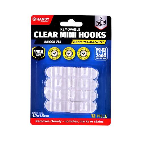 Removable Hooks Plastic 1.7cm x 1.5cm 12pk