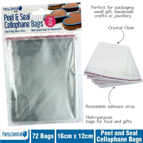 Small Peel & Seal Cellophane Bags Small 16cm x 12cm 72pk