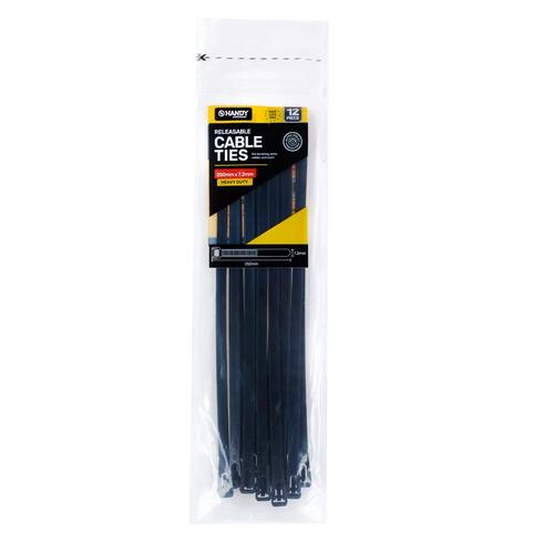 Cable Ties Releasable Black 250mm x 7.2mm 12pk