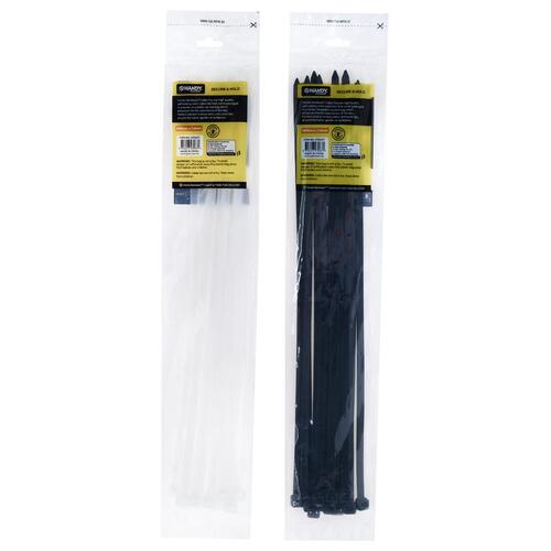 Cable Ties Black & Clear Assorted Extra Wide Heavy Duty 600mm x 12mm 10pk