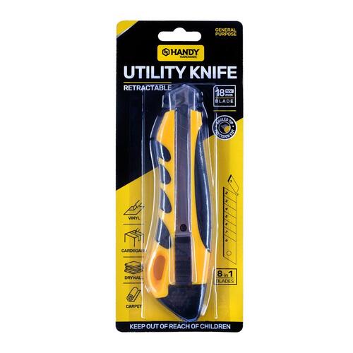 Knife Snap Off Utility 18mm Blade 8 Blades in 1 Black & Yellow 