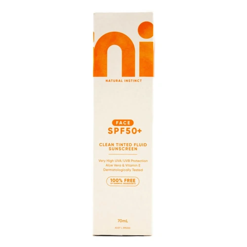 Natural Instinct 70ml Sunscreen Clean Tinted Fluid Face Spf 50+