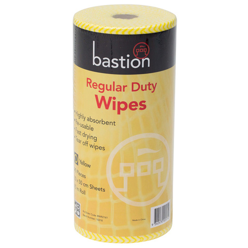Bastion Regular Duty Wipes Yellow 45m 90pk