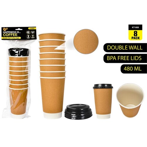 8pce Disposable Double Wall Coffee Cup 480ml