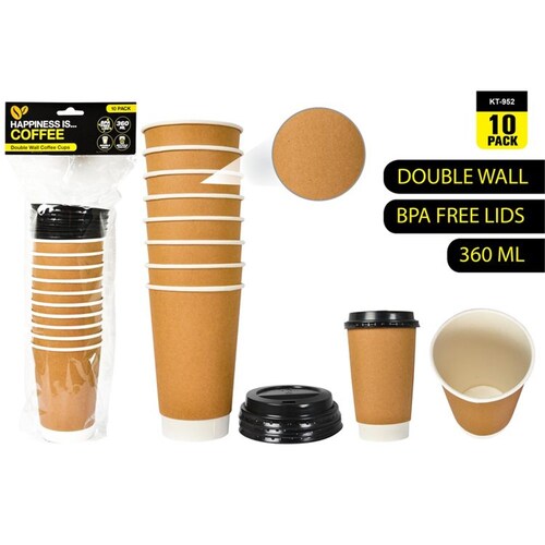 10pce Disposable D Wall Coffee Cup 360ml